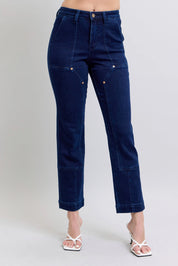 Judy Blue Full Size Hw Work Wear Knee Patch Straight Jeans Plus Size | Jeans Daverri Fashions