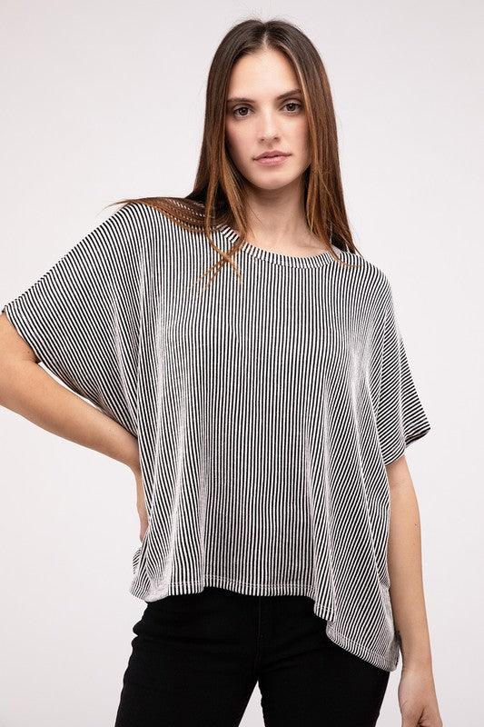 Loose Fit Short Sleeve Striped Top Shirts & Tops