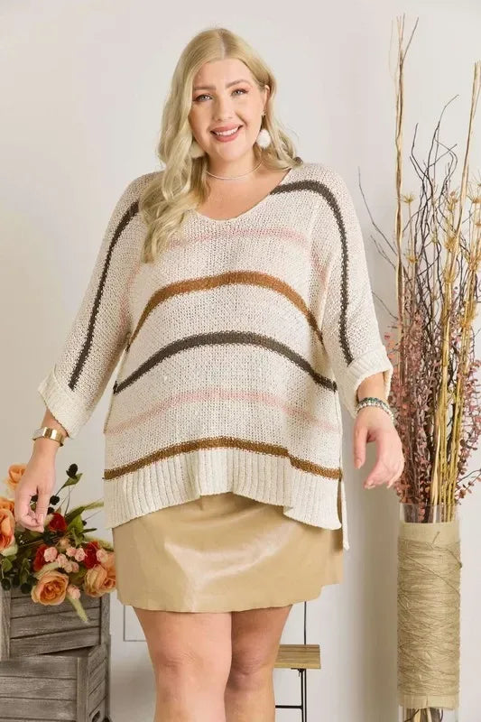 ADORA Multi Color Strip Sweater Plus Size - DAVERRI FASHIONS