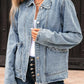 Scallop Trim Collar Patched Pocket Button Up Denim Jacket - DAVERRI FASHIONS