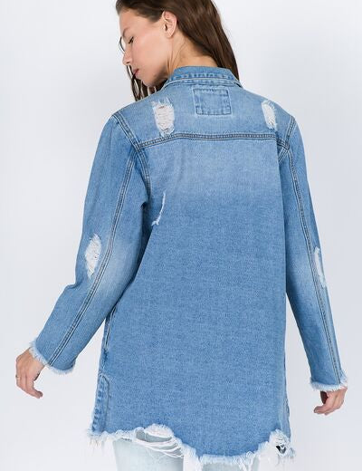 American Bazi Distressed Frayed Hem Denim Jacket