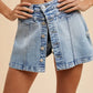 Annie Wear Button Detail Stretch Denim Wrap Mini Skort MEDIUM WASHED DENIM