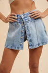 Annie Wear Button Detail Stretch Denim Wrap Mini Skort - DAVERRI FASHIONS