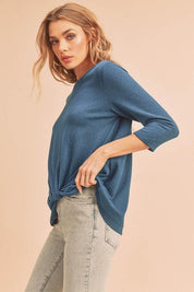 Aemi + Co Twist Front Round Neck 3/4 Sleeve T-Shirt | T-Shirts Daverri Fashions