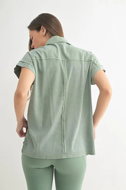 MONO B Mineral Wash Half Button T-Shirt