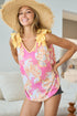 BiBi Printed V Neck Ruffled Tank Pink Multi Tank Tops