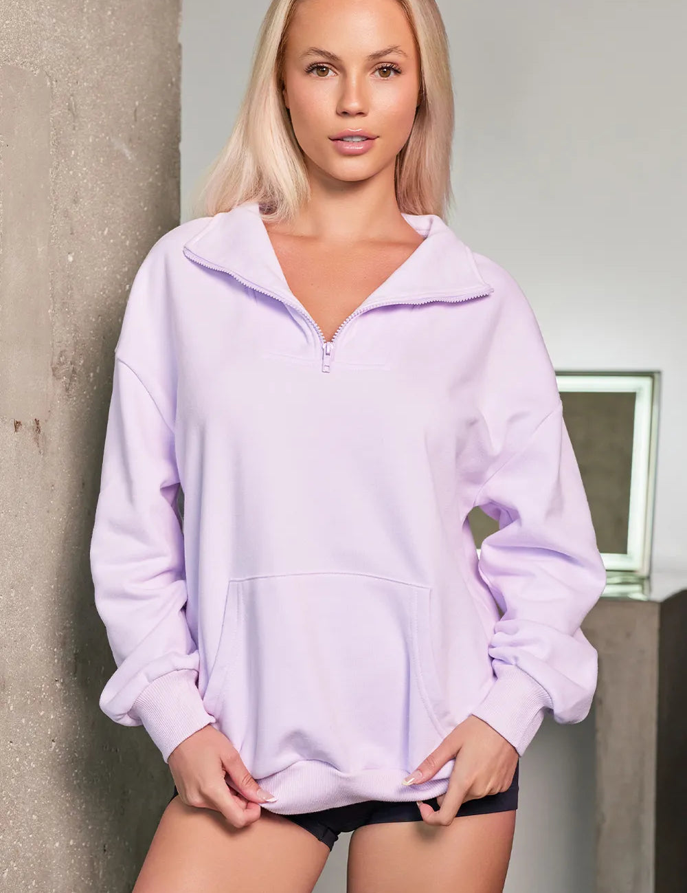 Quarter Zip Dropped Shoulder Sweatshirt | Sweatshirts Daverri Fashions
