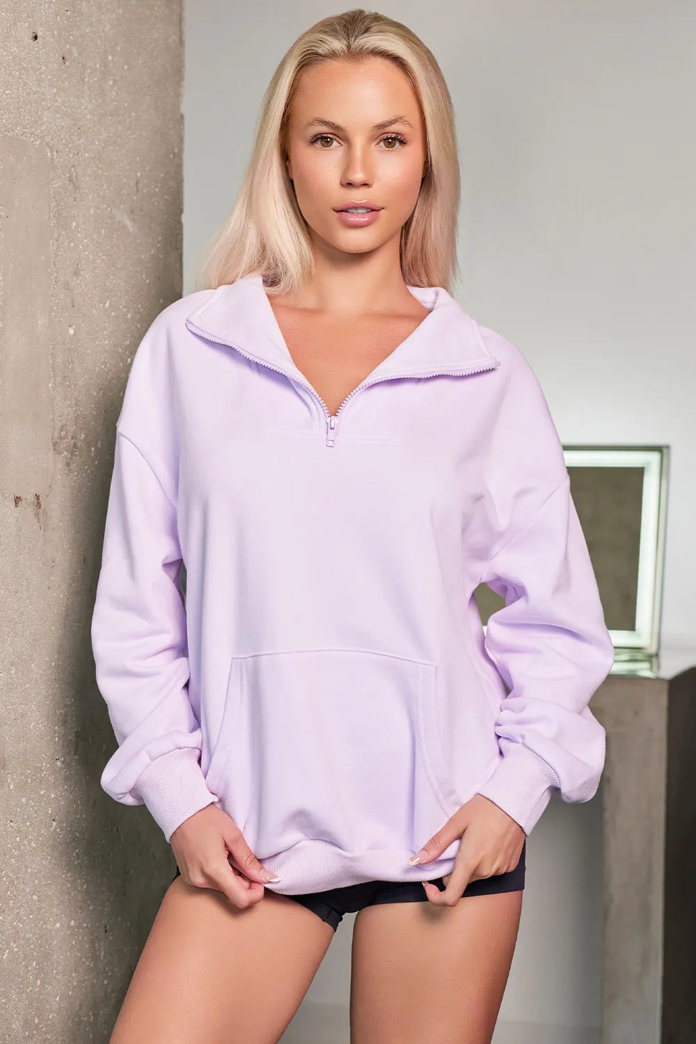 Quarter Zip Dropped Shoulder Sweatshirt | Sweatshirts Daverri Fashions