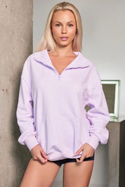 Quarter Zip Dropped Shoulder Sweatshirt | Sweatshirts Daverri Fashions