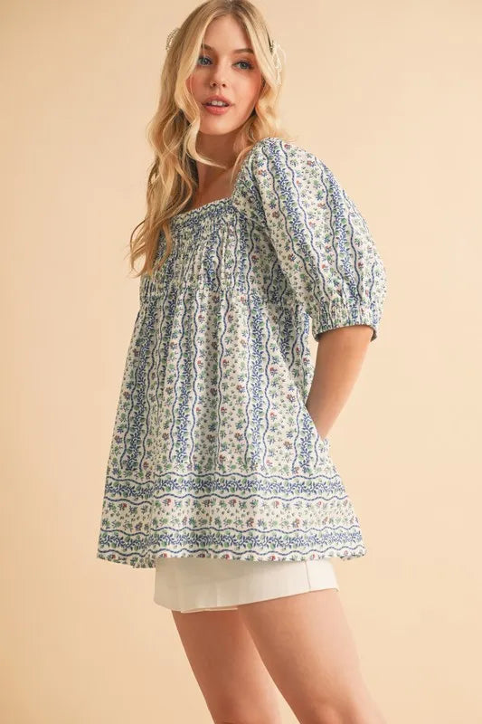 Aemi+Co Floral Short Sleeve Babydoll Top