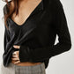 Exposed Seam Notched Long Sleeve T-Shirt - DAVERRI FASHIONS