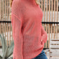 Coral crochet hollow out long sleeve knit top sweater