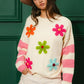 BiBi Colorful Floral Patched Sweater with Striped Sleeve - DAVERRI FASHIONS