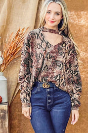 And The Why Choker Neck Dolman Sleeve Snake Print Top | Tops Daverri Fashions