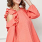 Lime 'N' Chili Ruffle Trim Cold Shoulder Swiss Dot Blouse - DAVERRI FASHIONS