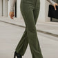 Women’s high waist olive green corduroy flare pants with square pockets