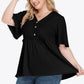 Plus Size Buttoned V-Neck Frill Trim Babydoll Blouse - DAVERRI FASHIONS