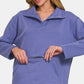 Zenana Turtleneck Half Snap Fleece Sweatshirt Blurple - DAVERRI FASHIONS