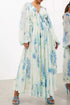 Floral print bohemian maxi dress with balloon sleeves in white and blue