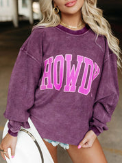 Purple Full Size Howdy Round Neck Oversized Sweatshirt Plus Size | Sweatshirts Daverri Fashions
