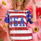 BiBi American Flag Theme USA Lettering Sequin Top Tops