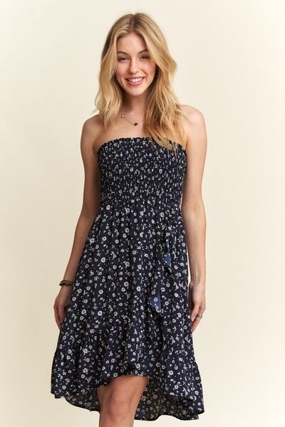 ADORA Smocked Floral Tube Dress with Pockets Knee Length Dresses