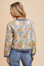 Annie Wear Floral Jacquard Denim Contrast Button Down Jacket Jackets