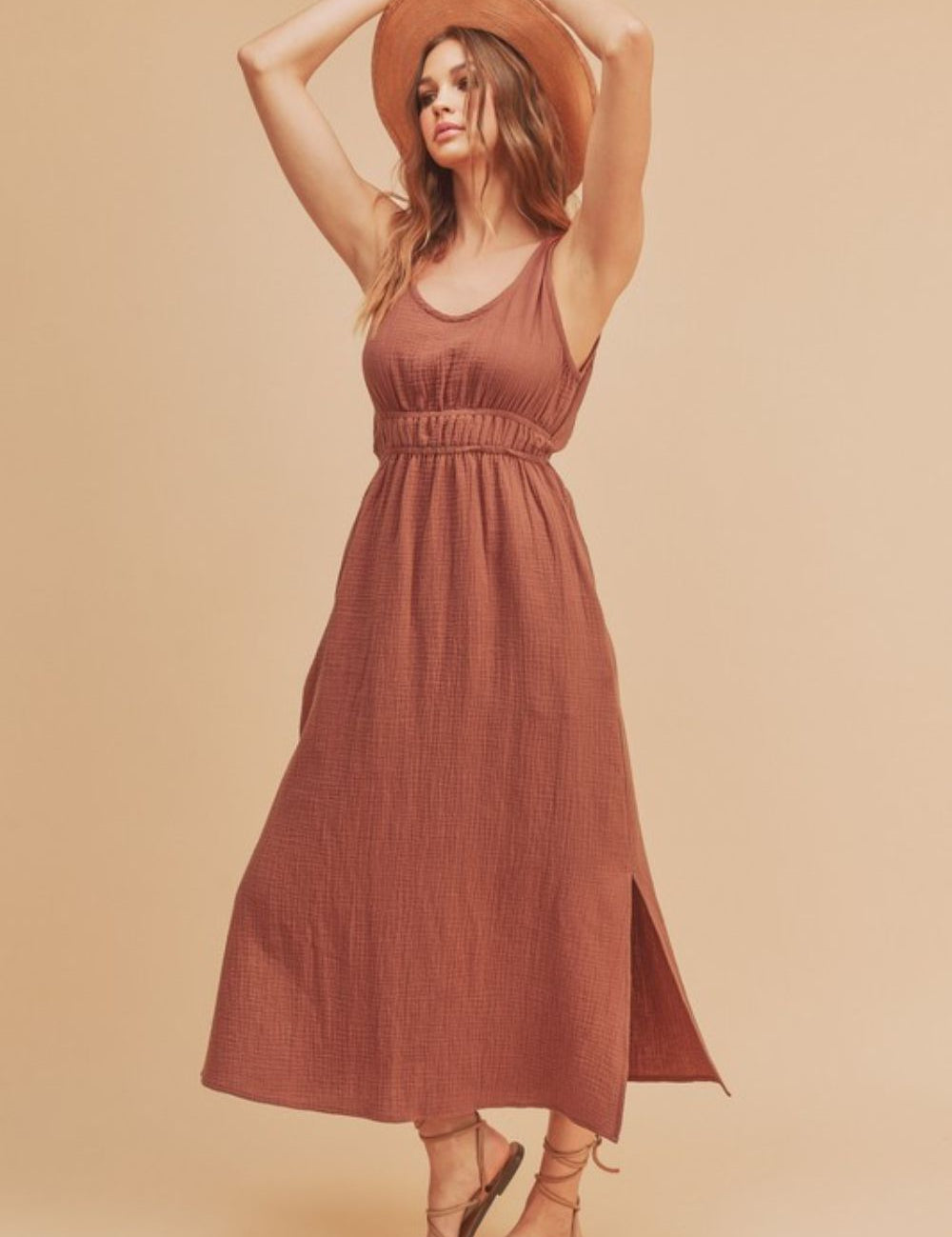 Aemi + Co Side Slit Round Neck Sleeveless Tank Dress