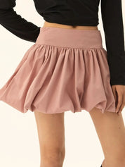 Dusty Pink Ruched Bubble Hem Mini Skirt | Skirts Daverri Fashions