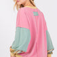 SAGE + FIG Mineral Wash Raw Edge Color Block Sweatshirt Sweatshirts
