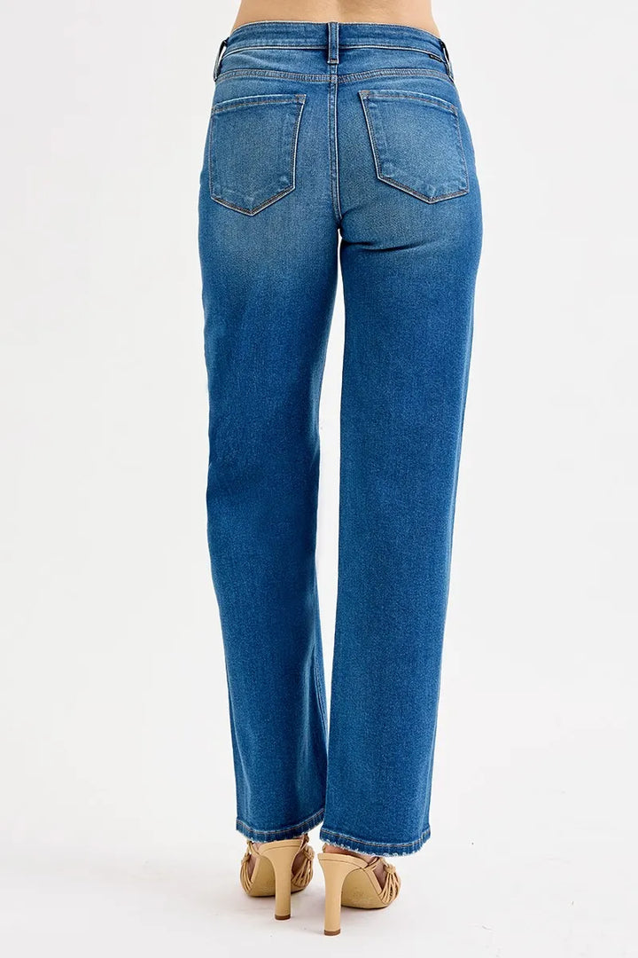 RISEN Full Size Mid Waist Fit Boyfriend Knee Distressed Jeans Jeans