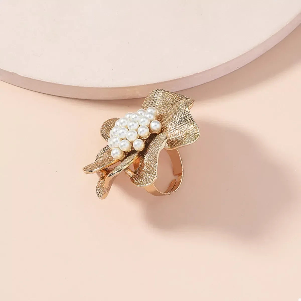 18K Gold-Plated Pearl Flower Ring - DAVERRI FASHIONS