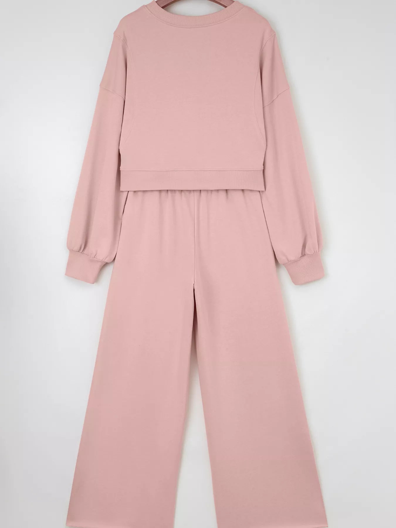 Drop Shoulder Puff Sleeve Crop Top and Drawstring Wide Leg Pants Set | Loungewear Sets Daverri Fashions