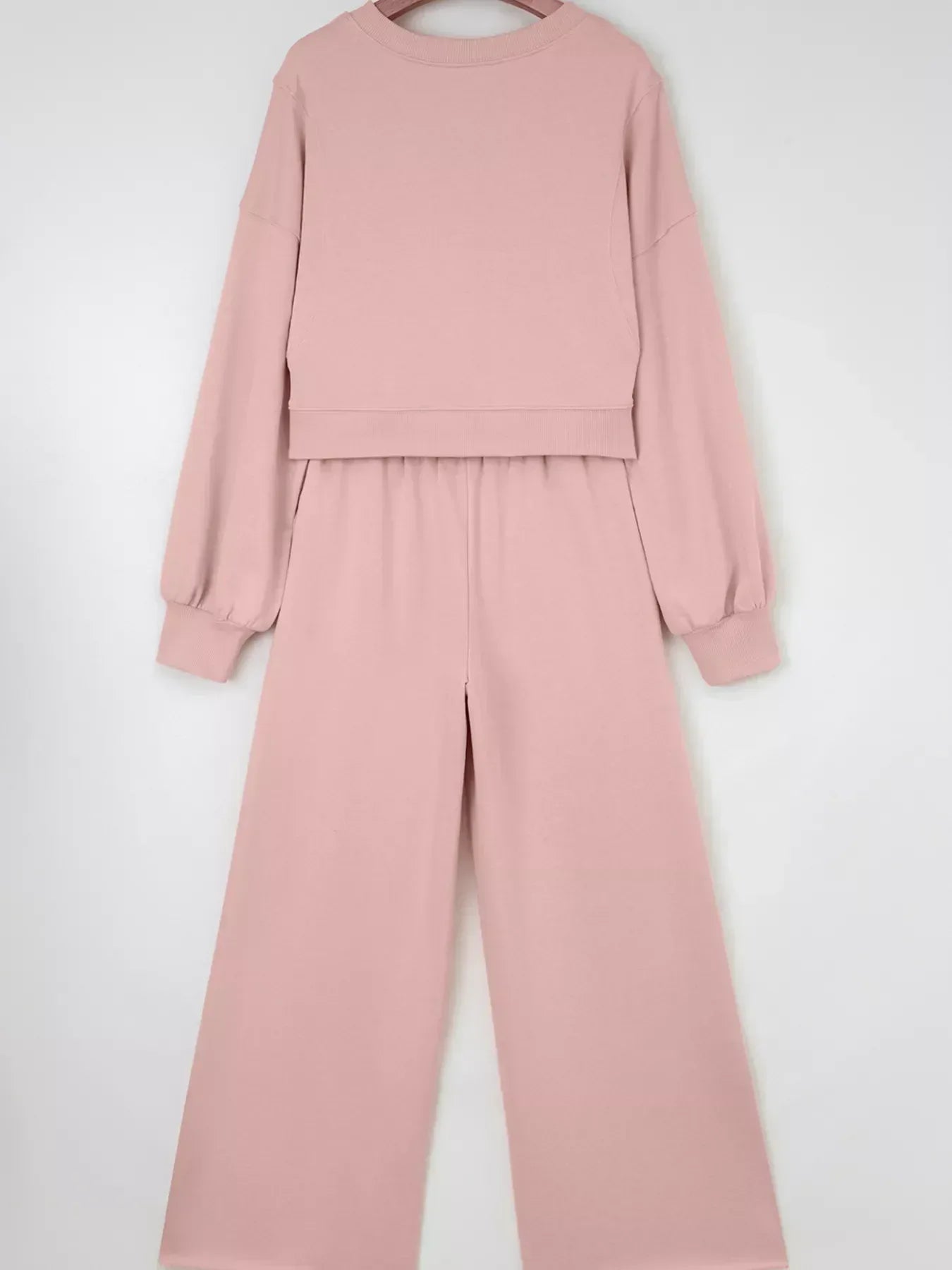 Drop Shoulder Puff Sleeve Crop Top and Drawstring Wide Leg Pants Set - DAVERRI FASHIONS