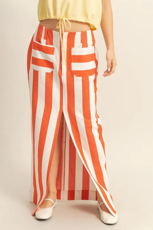HYFVE Striped Pocket Detail Maxi Skirt