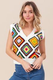 BiBi Diamond Granny Square Sweater Vest | Sweater Vests Daverri Fashions