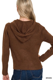 Zenana Drawstring Zip Up Hooded Cardigan Brown | Cardigans Daverri Fashions