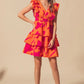 SO ME Floral V Neck Layered Dress with Elasticized Waist