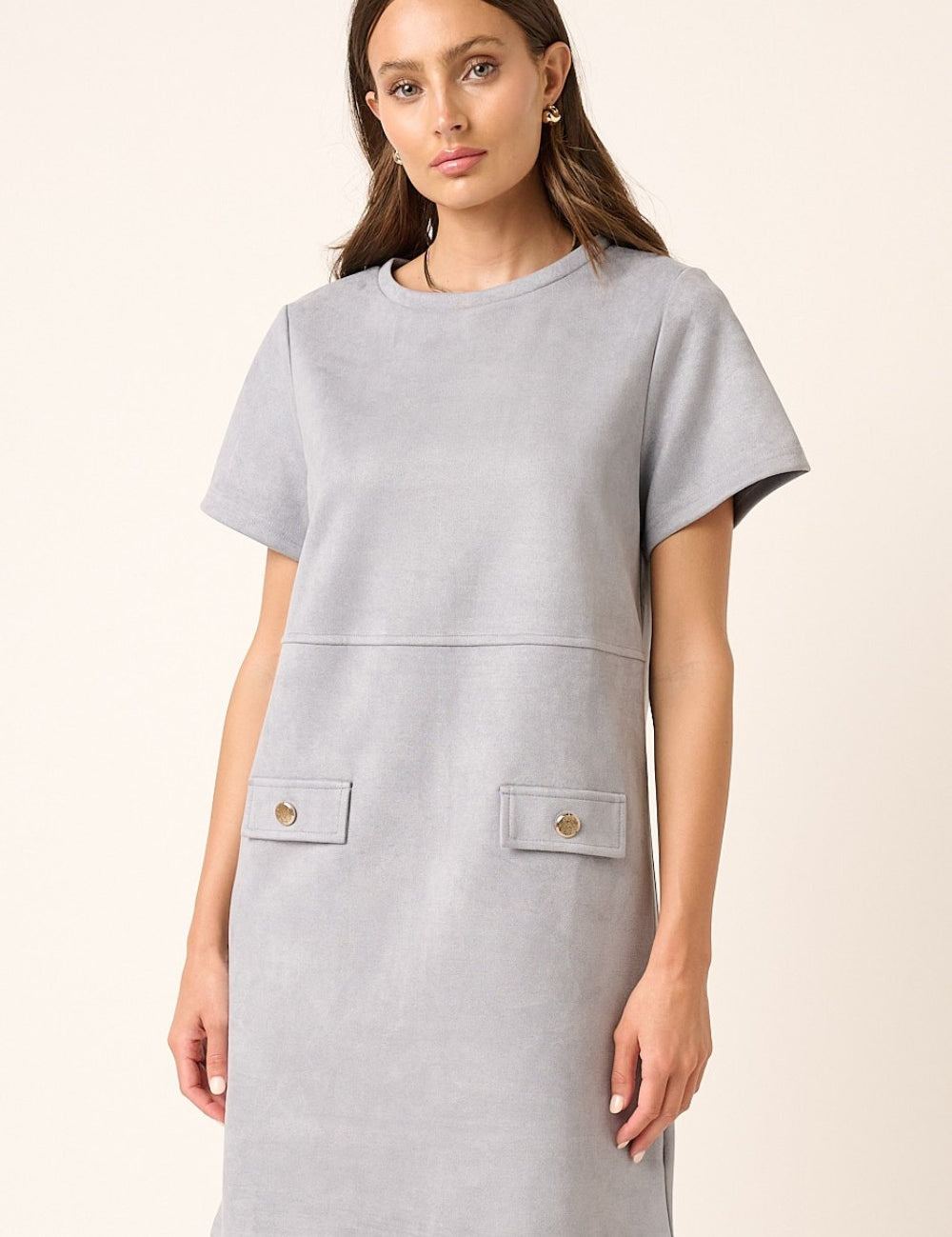 Mittoshop Suede Short Sleeve Mini Dress Dusty Blue