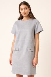 Mittoshop Suede Short Sleeve Mini Dress Dusty Blue