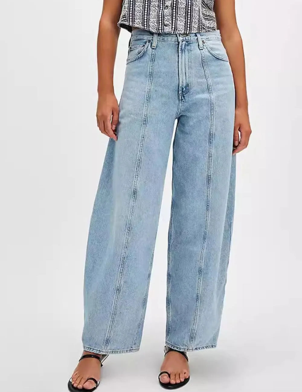 Light Blue Wide Leg Jeans with Pockets | Jeans Daverri Fashions