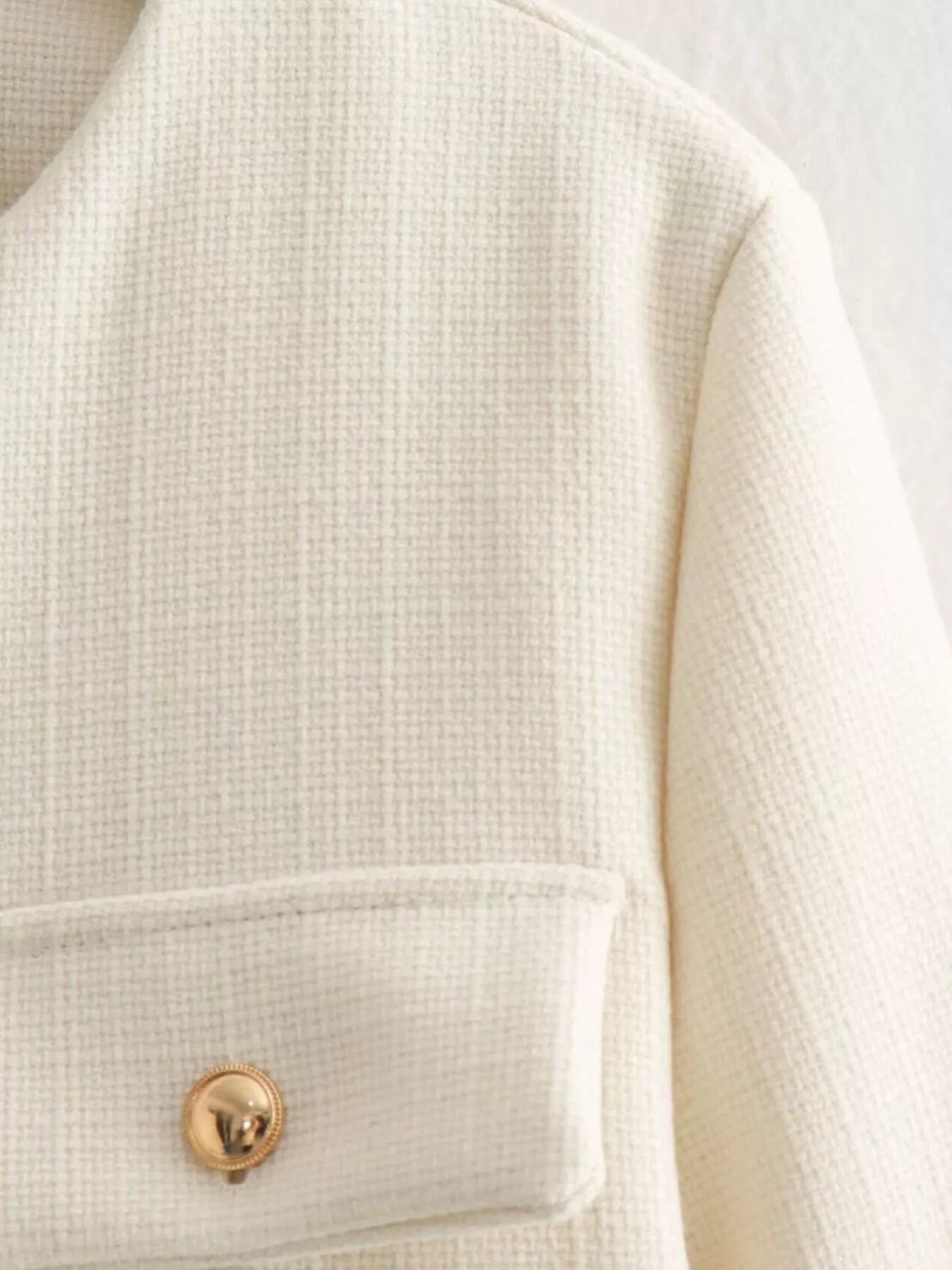 Tweed Button Up Cropped Jacket | Jackets Daverri Fashions