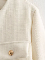 Tweed Button Up Cropped Jacket | Jackets Daverri Fashions