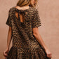 BiBi Tie Back Leopard Round Neck Short Sleeve Dress