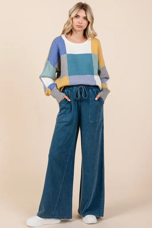 Mittoshop Mineral Wash French Terry Drawstring Wide Leg Pants | Pants Daverri Fashions