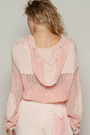 POL Texture Woven Button Down Hooded Shirt with Drawstring Hem | Shirts Daverri Fashions