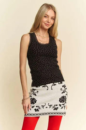 Black Davi & Dani Rhinestone Lace Trim Detail Tank | Tank Tops Daverri Fashions
