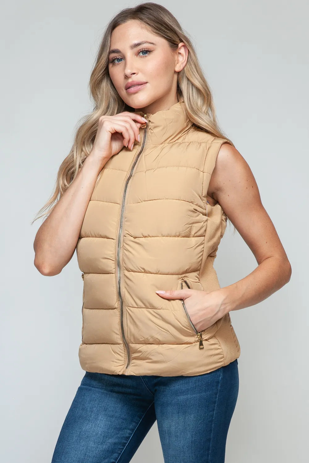 Snobbish Zip Up Turtleneck Vest with Pockets Vest Jackets