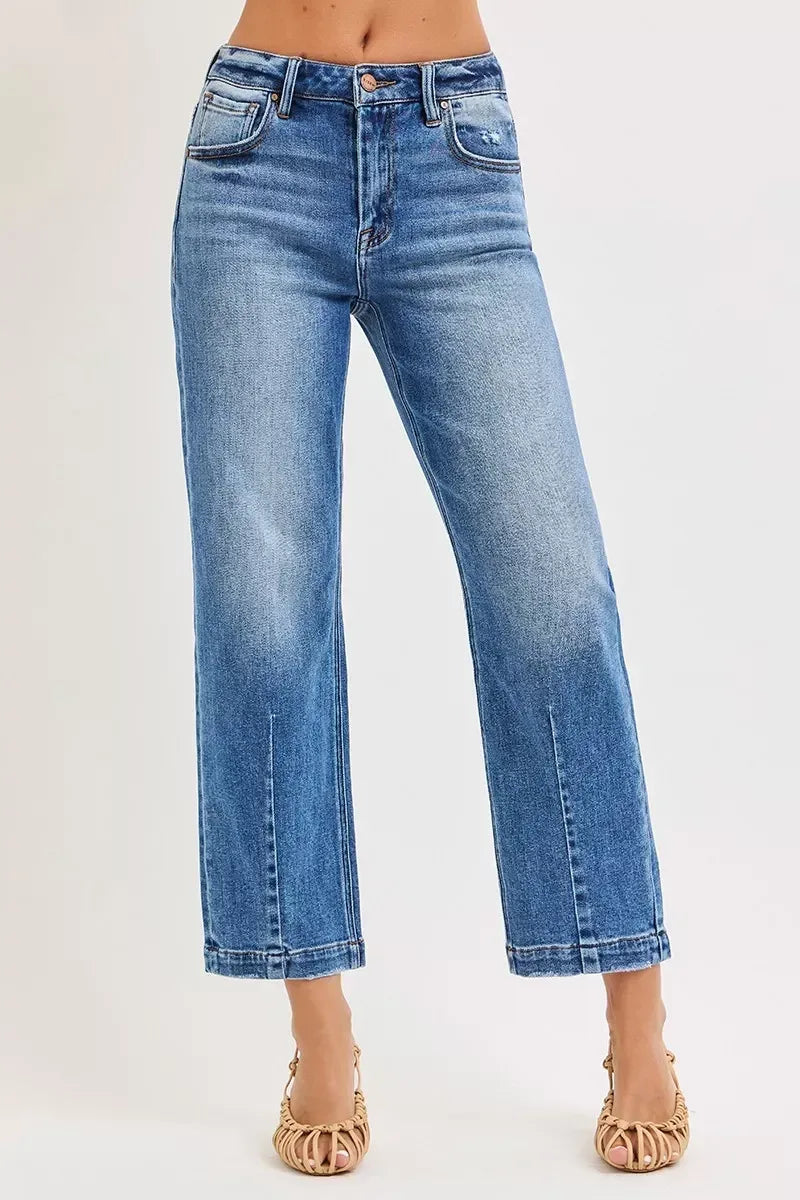 RISEN High Rise Crop Boyfriend Tapered Jeans - DAVERRI FASHIONS