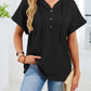 Daverri casual waffle knit button detail black short-sleeved hooded top